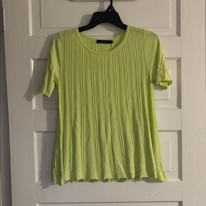 Biana Lime Green Pleated Short Sleeve Top